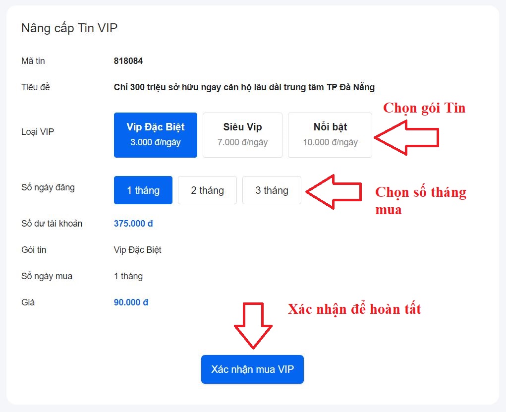 xác nhận mua tin VIP